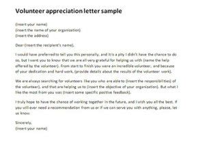 volunteer appreciation letter sample  letter templates