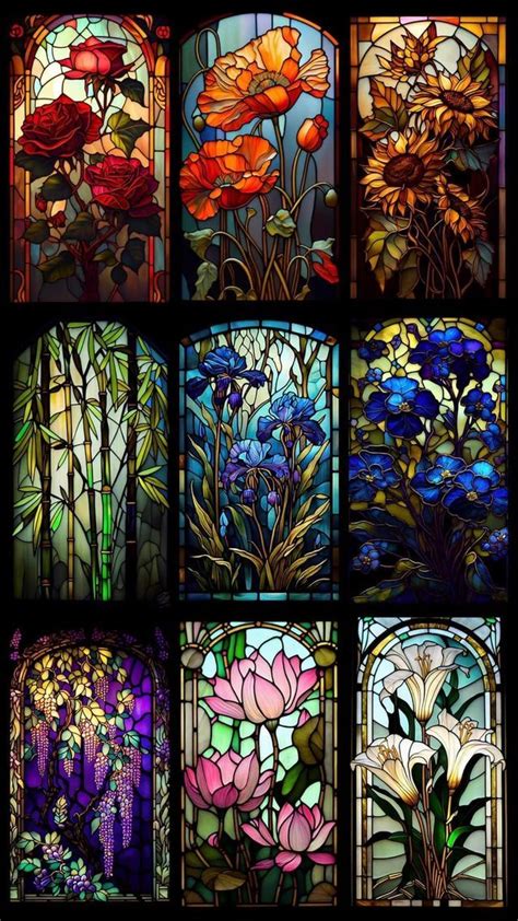stained glass windows  flowers  plants   window sill