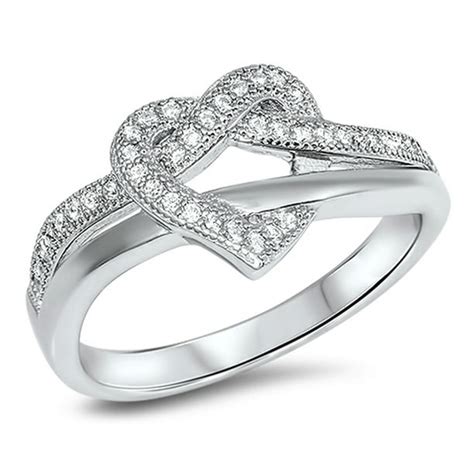 Sac Silver Heart Tangled Weave Clear Cz Promise Ring Sizes 4 5 6 7