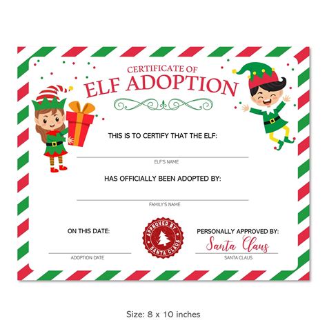 printable elf adoption certificate printable
