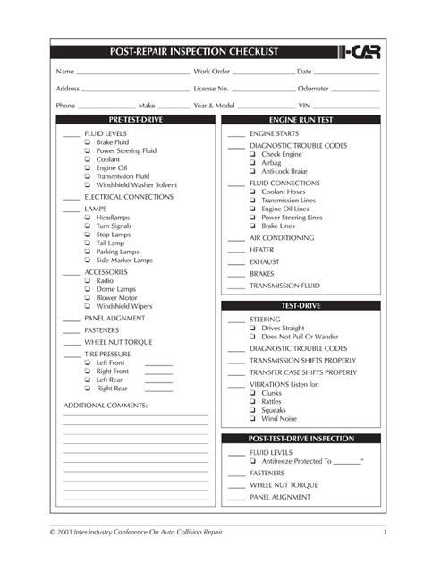 post repair inspection checklist fill  printable fillable blank pdffiller