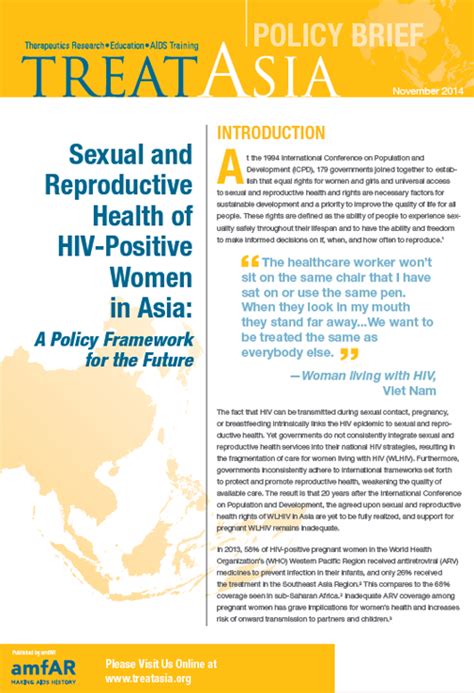 amfar policy brief sexual and reproductive health of hiv positive women in asia the