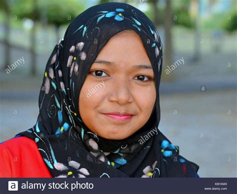 Muslim Malay Girl Teenager With Smiling Eyes Wearing A