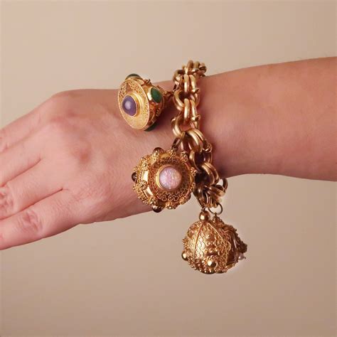 vintage  large  gold gemstone charm bracelet armegem