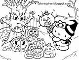 Halloween Kitty Hello Color Coloring Pages Pumpkin Printable Trick Treat Poltergeist Draw Sheet Drawing Kids Printout Woodland Patch sketch template