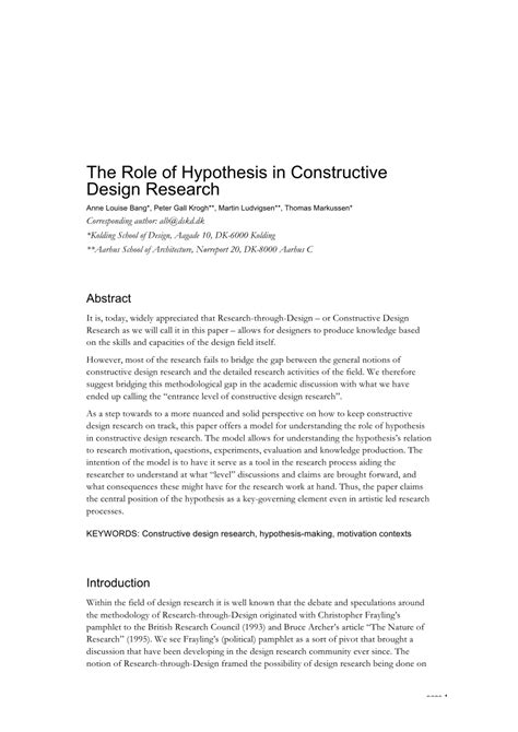 role  hypothesis  constructive design research