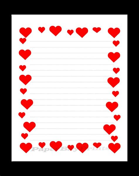 printable lined paper  heart border red hearts design