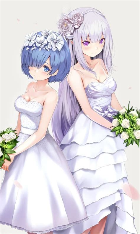 Rem And Emilia White Wedding Dress 480x800 Wallpaper Muchacha Del