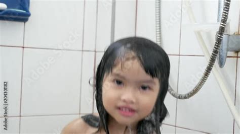 Stock Video Of Asian Girl Taking A Shower Be Smile Funny And Happiness