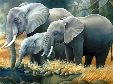 elephant family painting wallpaper  hd image