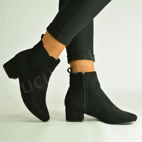 womens ladies  block heel ankle boots zip winter casual shoes size uk   ebay