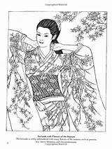 Japanese Kimono Coloring Book Fashion Pages Ming Ju Sun Amazon Designs Adult Dover Deco sketch template