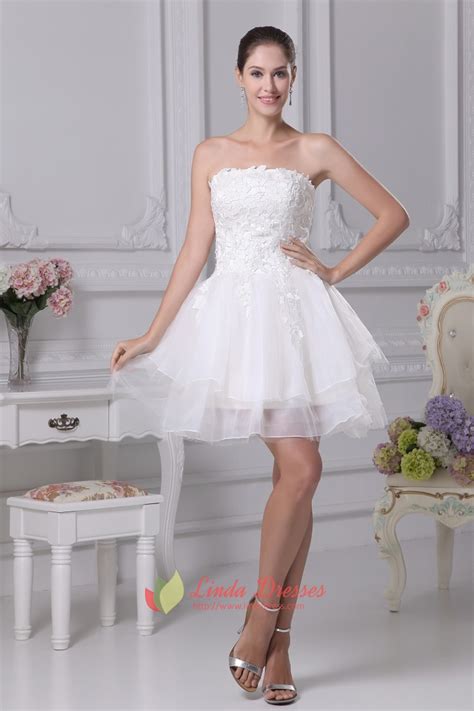 Strapless Layered Lace Short Wedding Dress Strapless