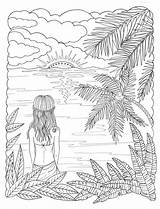 Beachy Palm Colouring Digital Tiki Blz Ontsnappen Digitale Kleur Muller Deborah sketch template