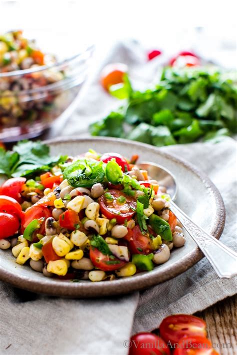 black eyed pea sweet corn salad with tomatoes and chiles vanilla and bean