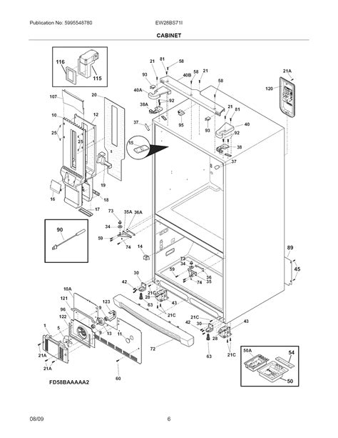cabinet diagram parts list  model ewbsis electrolux parts refrigerator parts