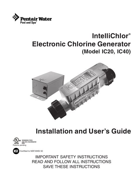 pentair ic user manual  pages   ic