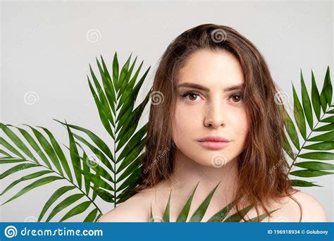 natural skincare spa therapy woman green leaves stock photo image
