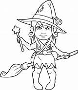 Witch Cartoon Coloring Book Preview Vector sketch template