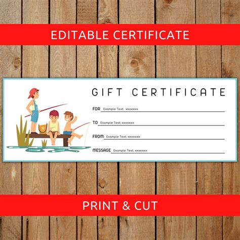 fishing gift certificate fish fishing rod printable editable etsy