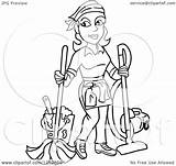Woman Clipart Housekeeper Mopping Vacuuming Illustration Royalty Lafftoon Vector sketch template
