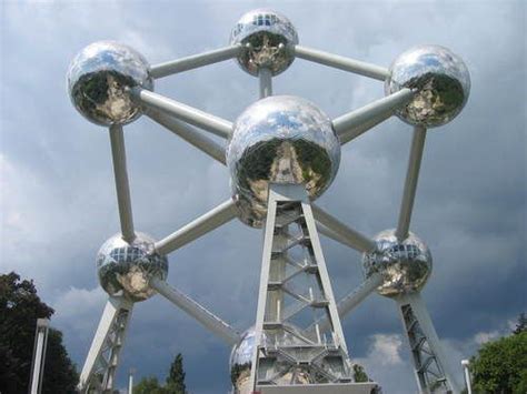 atomium in belgium even when it s drizzling the spheres which represent an ice crystal