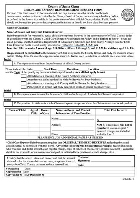 fillable child care expense reimbursement request form printable