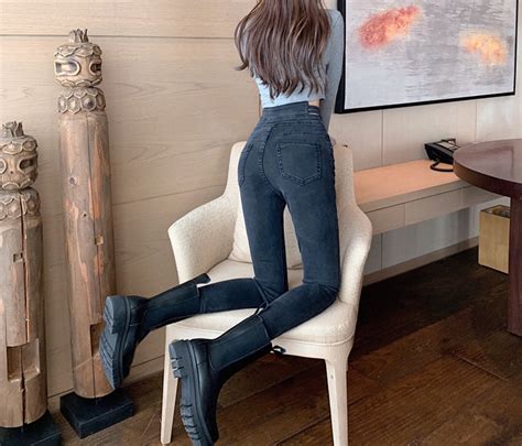 tight korean style high waist slim jeans for women ad16105