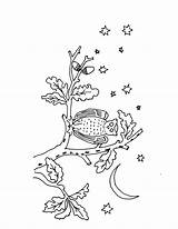 Owl Embroidery Vintage Crafts Evening Coloring sketch template