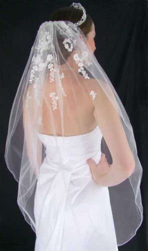 Romantic Ivory Beaded Lace Fingertip Bridal Wedding Veil