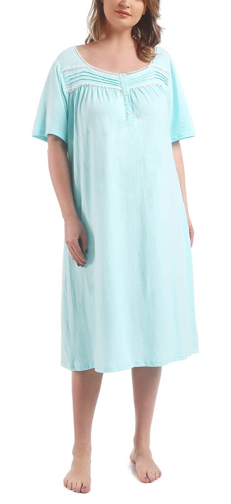 Feremo 100 Cotton Plus Size Nightgowns For Women Short Sleeve Ladies