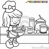 Cooking Clipart Girl Kitchen Kids Coloring Outline Little Illustration Pages Vector Girls Color Child People Draw sketch template