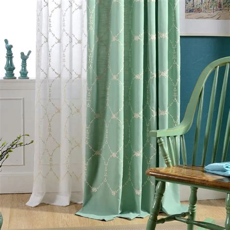 high grade  green embroidered cotton curtain fabric wholesale