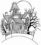 Haunted House Coloring Pages Halloween Spooky Color Drawing Colouring Kids Printables Printable Houses Clipartmag Template Getcolorings sketch template