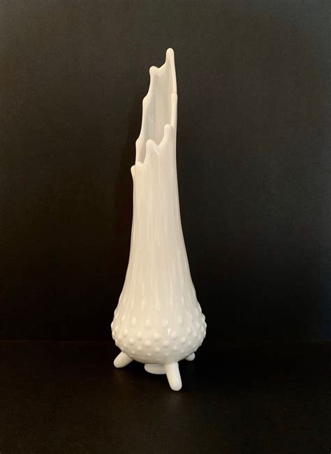 Fenton Hobnail Milk Glass Swung Vase Three Footed Glass Vase Bridal