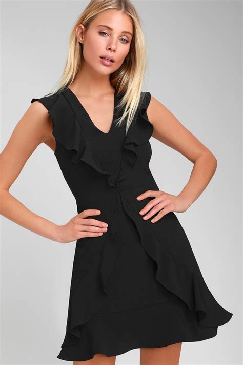 cute black dress ruffled dress sleeveless sheath dress lbd lulus