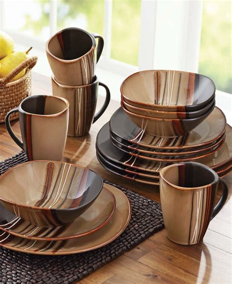 homes gardens bazaar dinnerware brown set   walmartcom dinnerware set