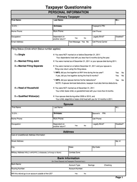 taxpayer questionnaire fill  printable fillable blank