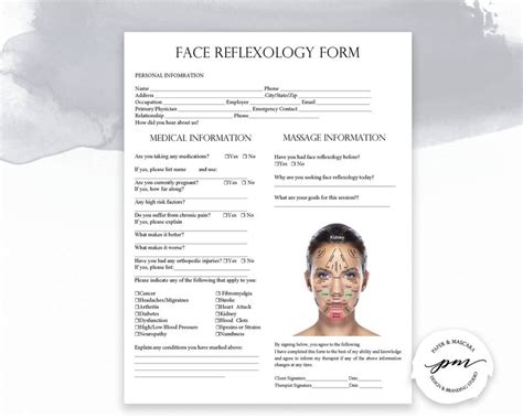 face reflexology client consultation form massage therapist etsy