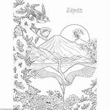 Fuji Coloring Mountain Pages Mont Japanese Getcoloringpages sketch template