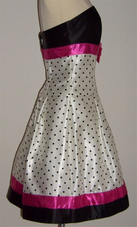strapless black and white polka dot dress size 5 ~ sold