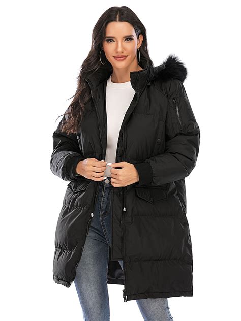 Long Puffer Jackets Coat Women Winter Fur Collar Long Plus Size Parka