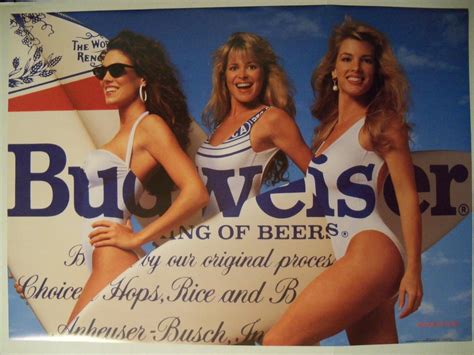 budweiser beach girls w surfboard poster