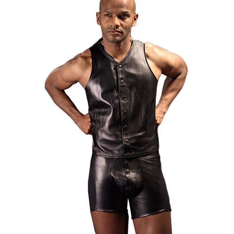 Sexy Men Black Pu Leather Leotard Costumes Latex Catsuit Dance Romper