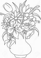 Flowers Bouquet Drawing Coloring Pages Vase Color Flower Summer Bunch Vases Colouring Adult Illustration Carnation Printable Stock Book Drawings Bouquets sketch template