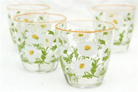 Daisy Print Vintage Libbey Glassware Lowball Tumblers