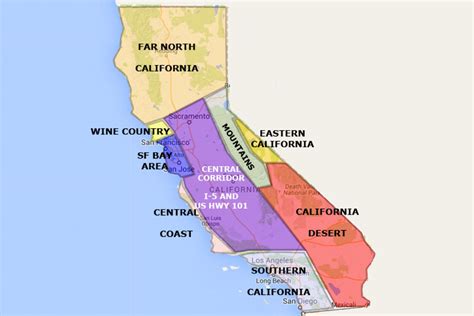 california state  area  regions map