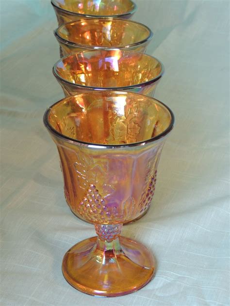 4pc Iridescent Gold Amber Carnival Glass 1977 Greif Bros