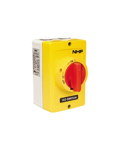 iso enclosed isolator switch 3p 25a grey metal yel red handle ip65