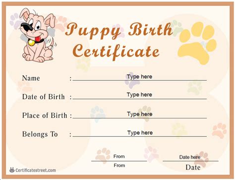 printable dog birth certificate